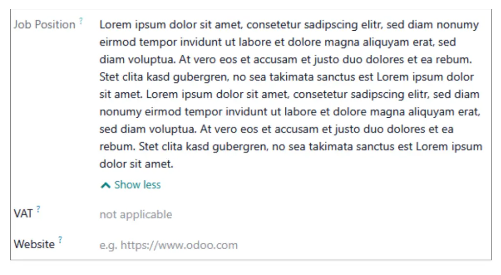 Ausklappbare Textfelder Odoo App Screen 2.webp